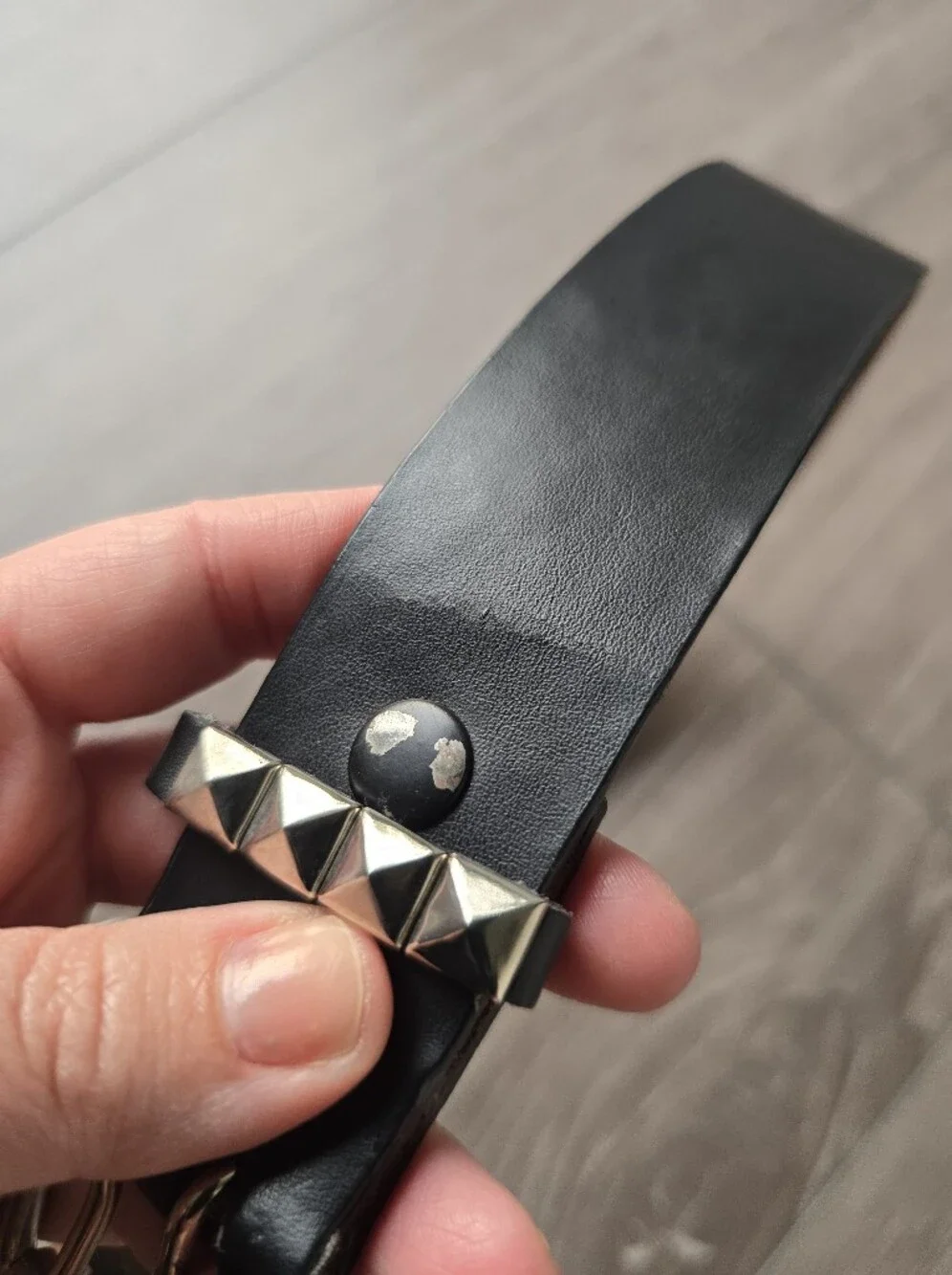 Studded Leather Belt Pyramid Studs Skull Crossbones Punk Emo Black Size L Y2K